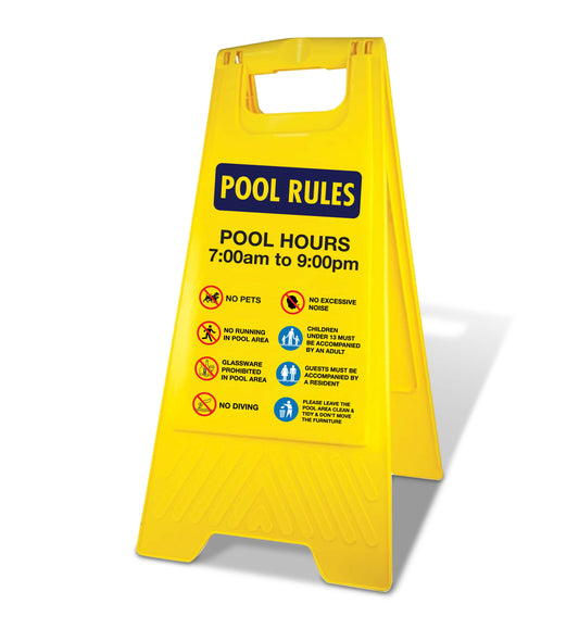 Yellow A-Frame - Pool Rules 1 Pool Hours 7am-9pm