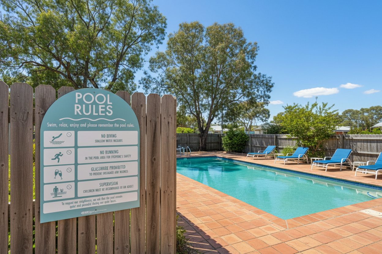 Pool Rules Sign Arch Aqua Background