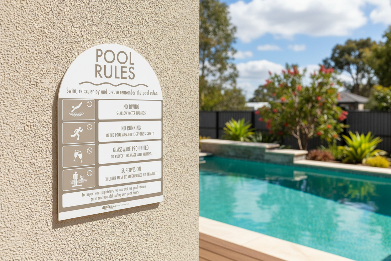 Pool Rules Sign Arch Fawn