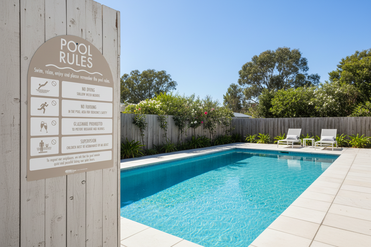 Pool Rules Sign Arch Fawn Background
