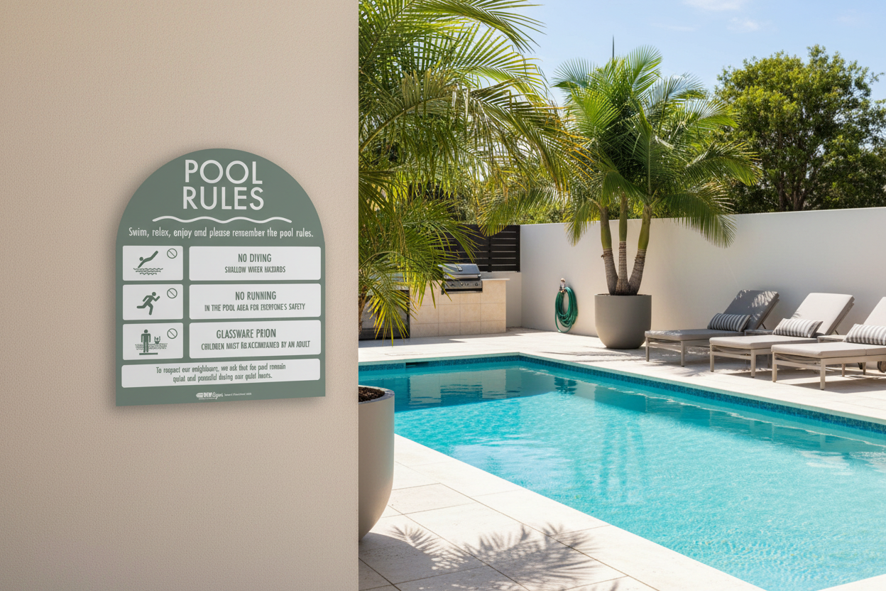 Pool Rules Sign Arch Sage Background