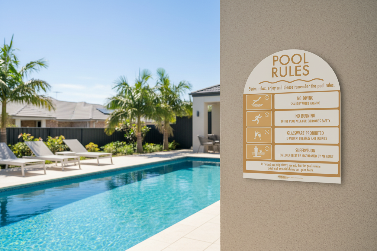 Pool Rules Sign Arch Sand