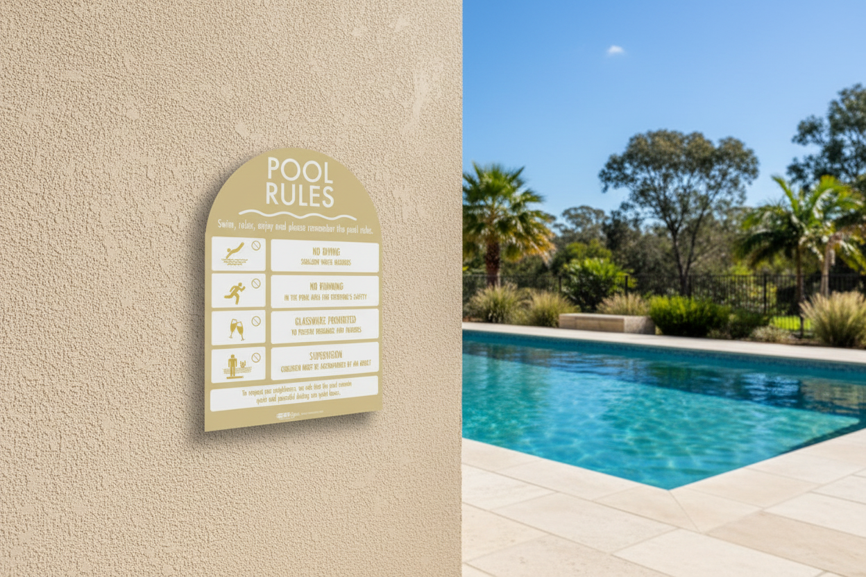 Pool Rules Sign Arch Sunshine Background