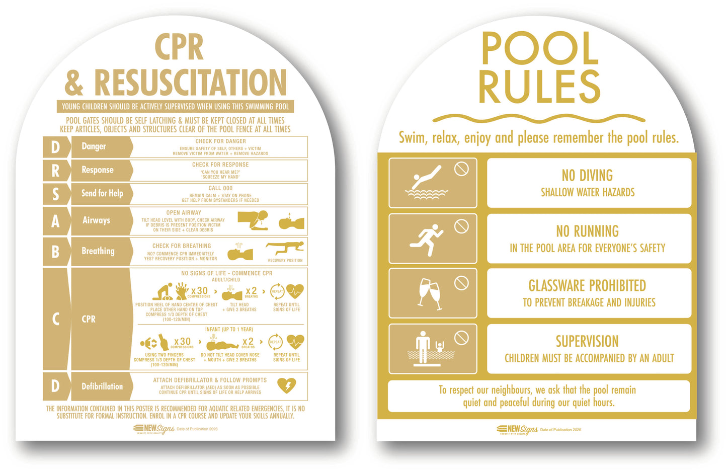 CPR Sign & Pool Rules Sign Pack Arch Sunshine
