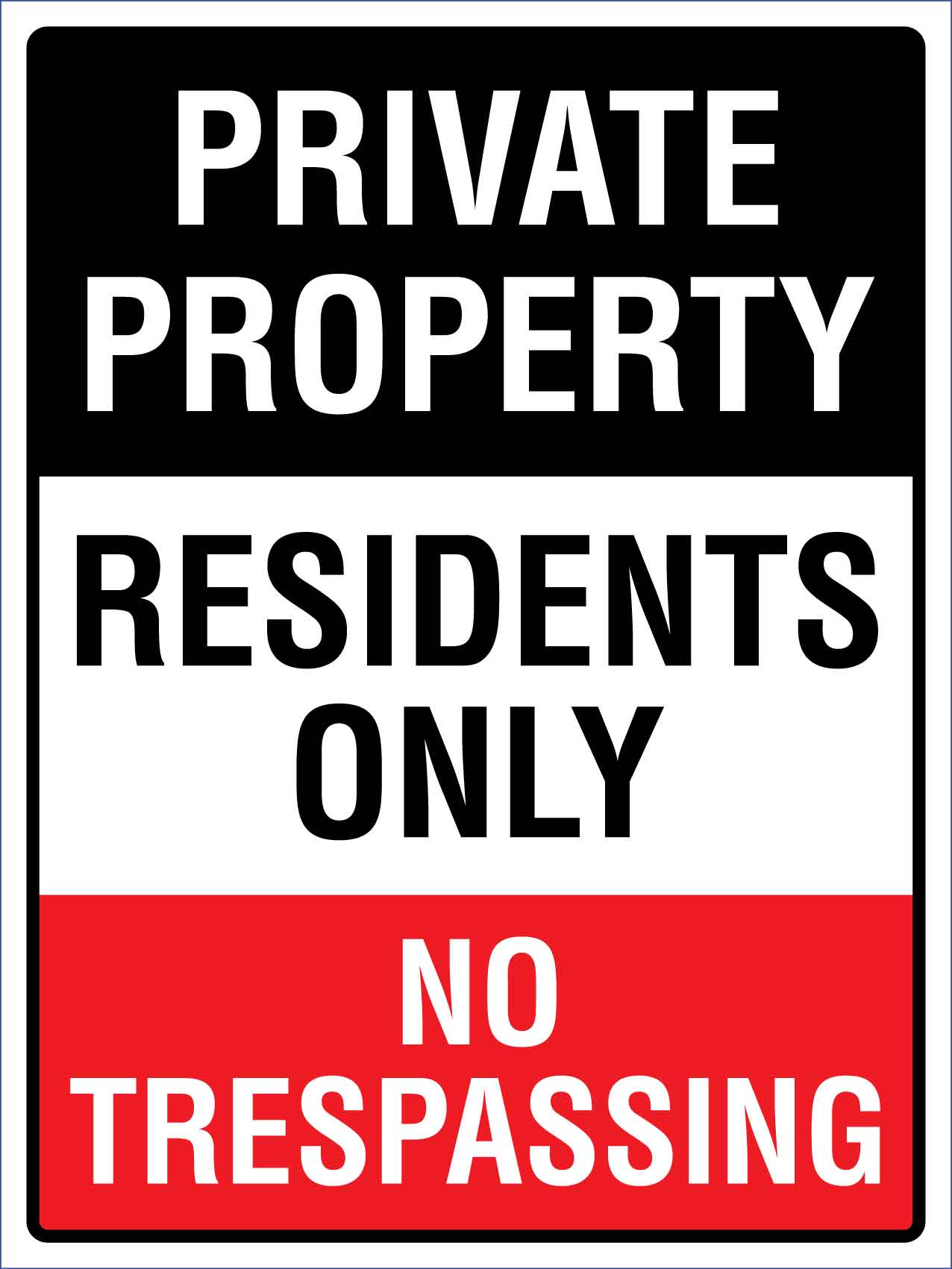 Private Property Residents Only No Trespassing Sign