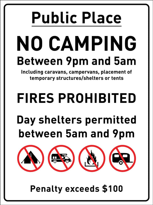Public Place No Camping Sign