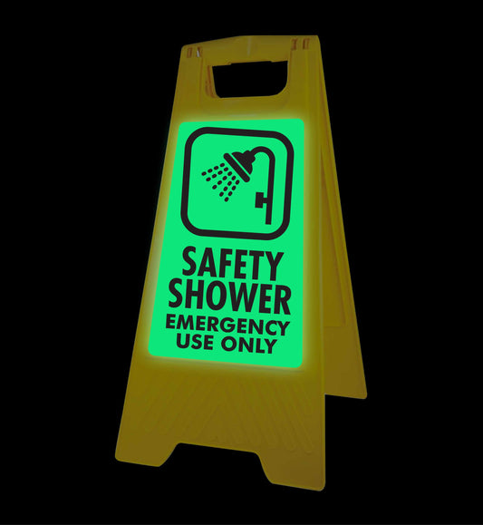 Glow In The Dark - Yellow A-Frame - Safety Shower Emergency Use Only