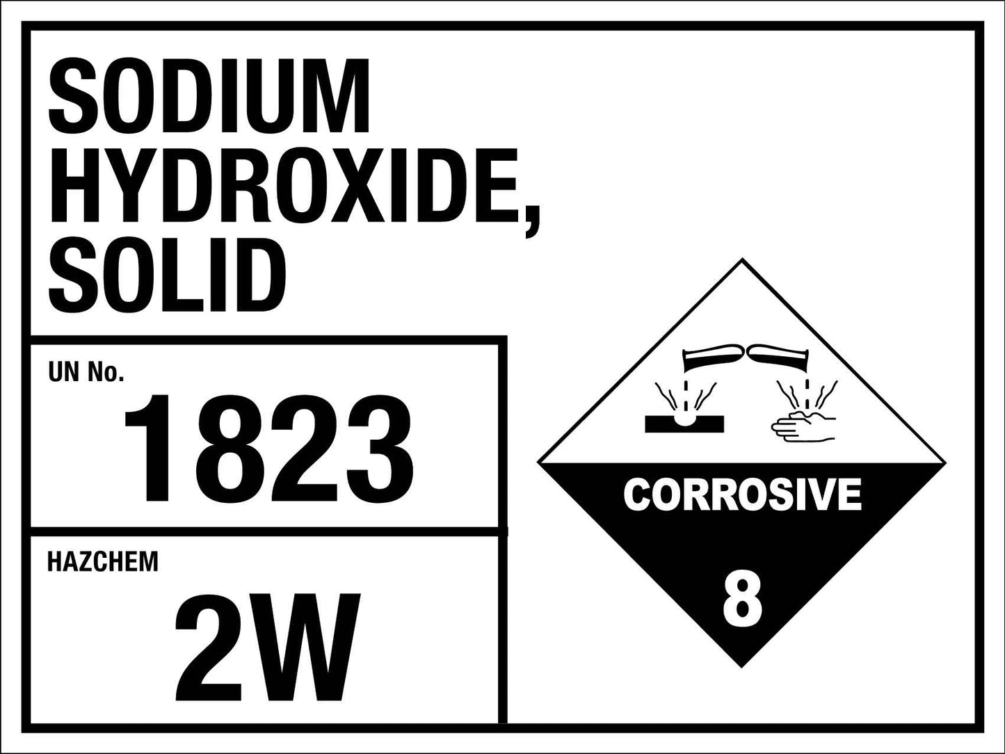 Sodium Hydroxide Solid 1823 2W Sign