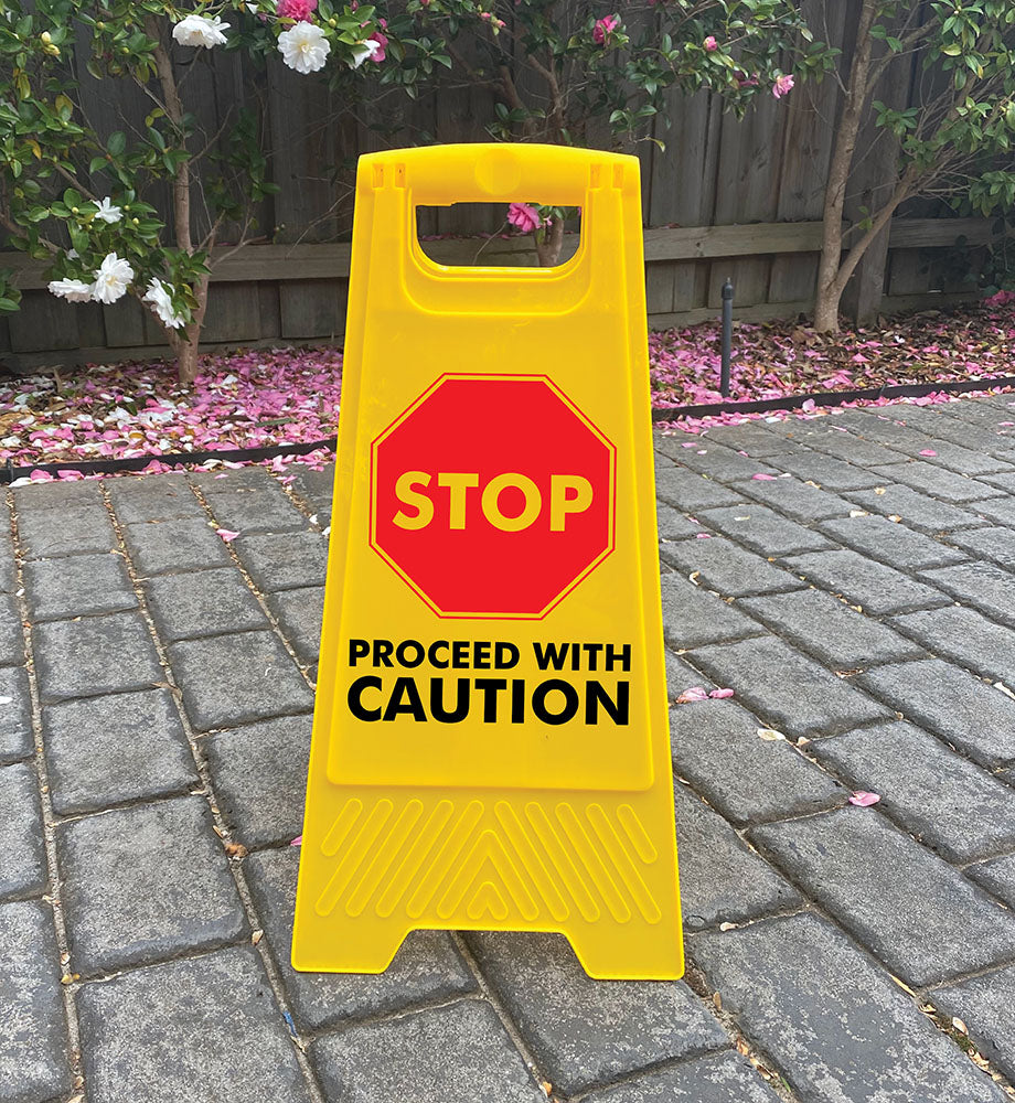 Yellow A-Frame - Stop Proceed With Caution – New Signs