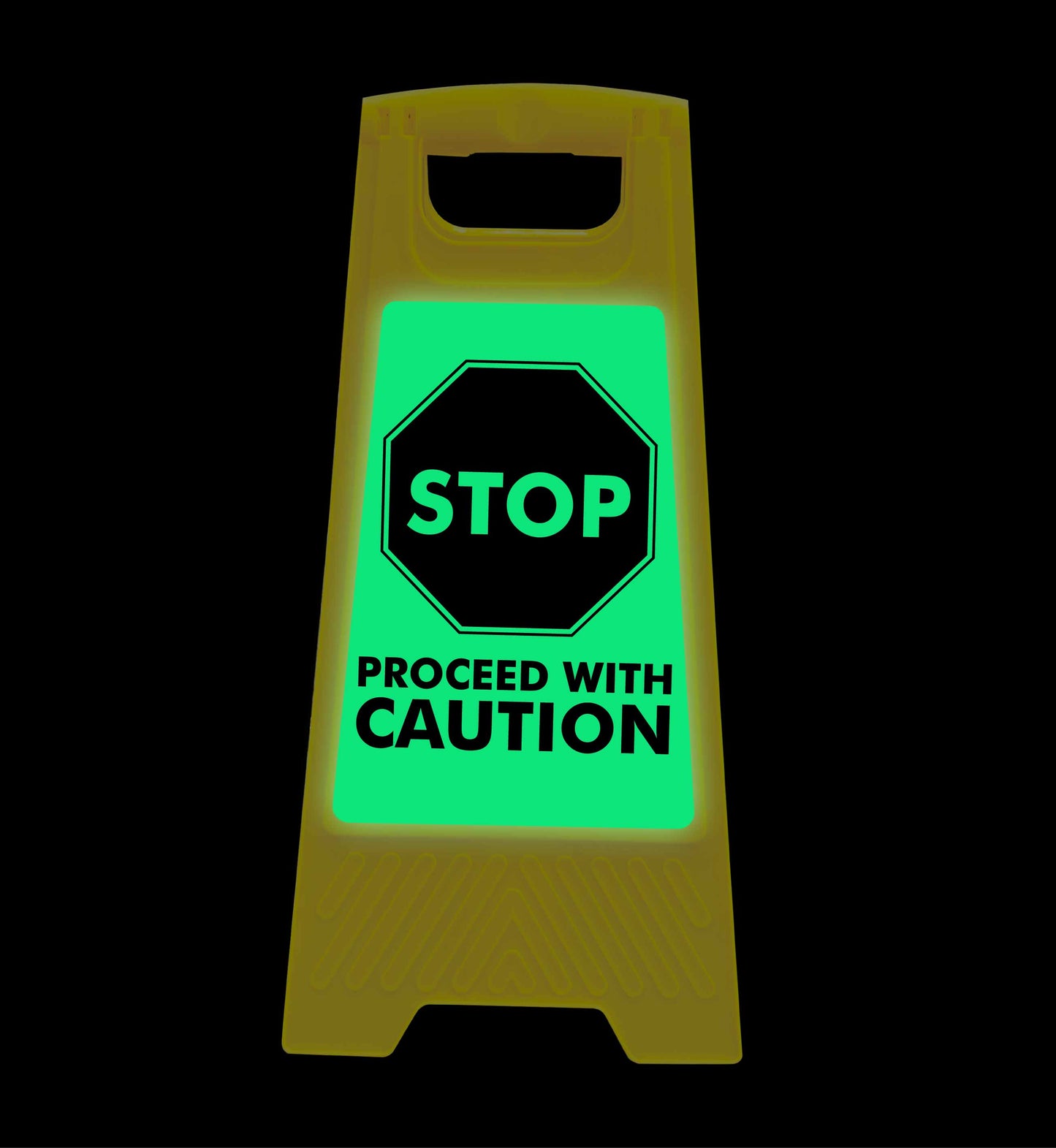 Glow In The Dark - Yellow A-Frame - Stop Proceed With Caution