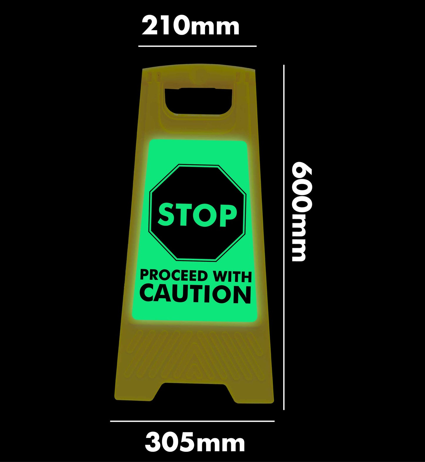 Glow In The Dark - Yellow A-Frame - Stop Proceed With Caution