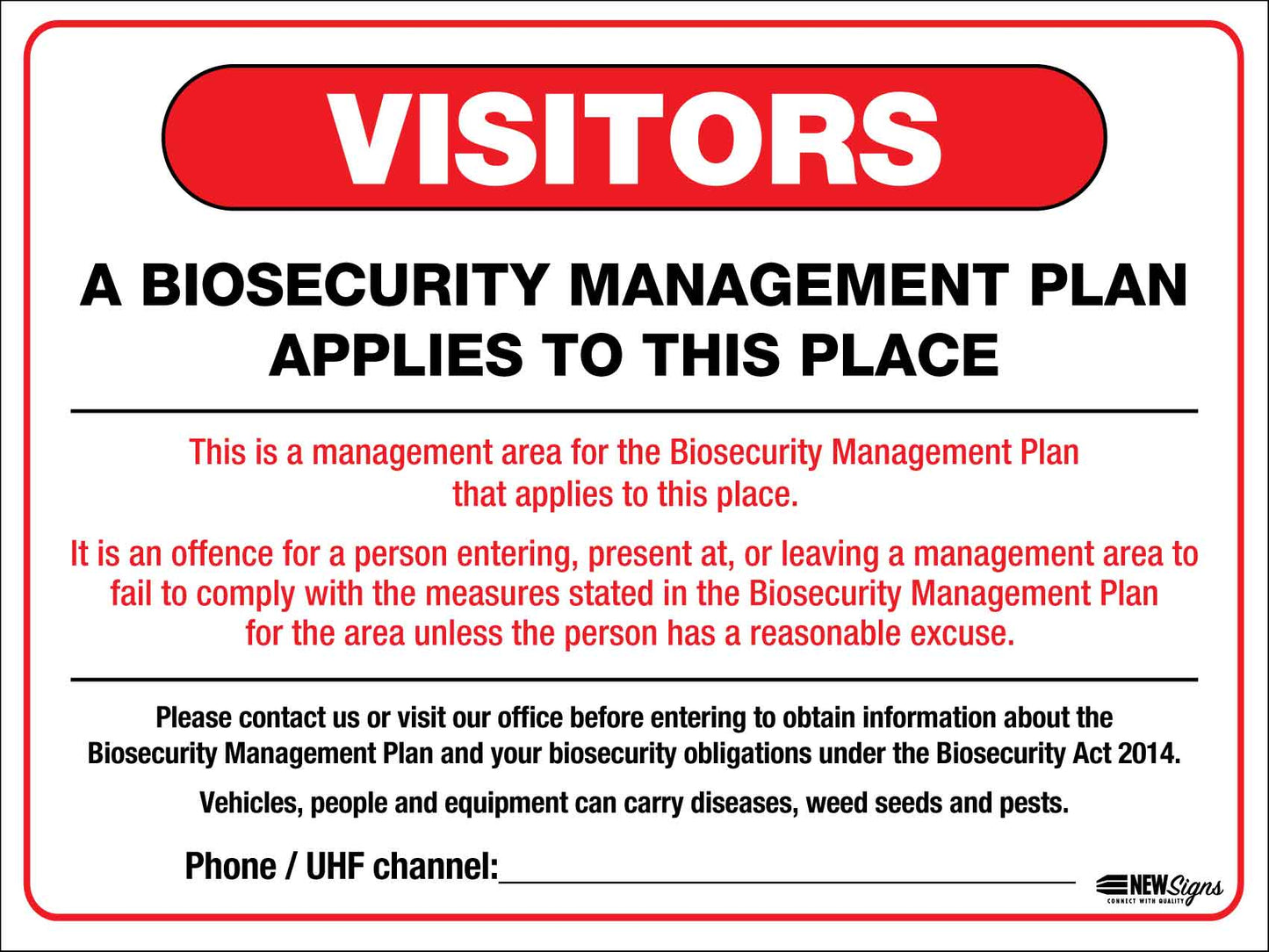 Visitors Biosecurity Management Plan QLD Sign