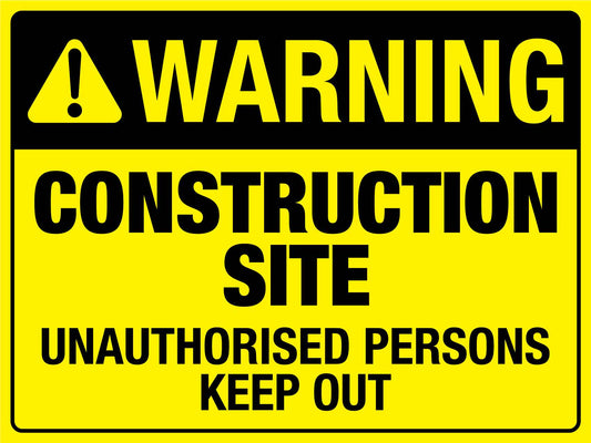 Warning Construction Site Bright Yellow Sign