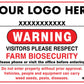 Warning Farm Biosecurity Red Custom Sign
