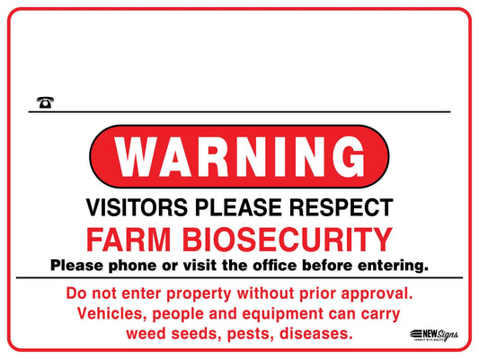 Warning Farm Biosecurity Red Custom Sign