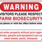 Warning Farm Biosecurity Red Sign