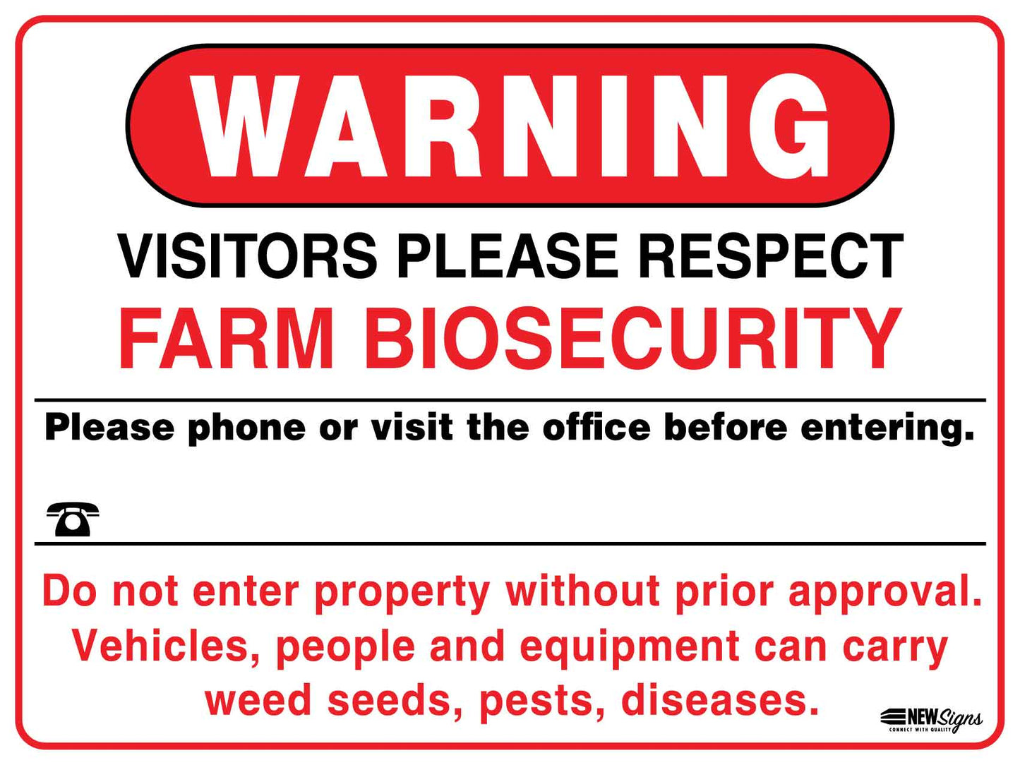 Warning Farm Biosecurity Red Sign
