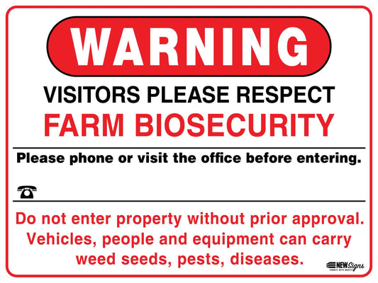 Warning Farm Biosecurity Red Sign