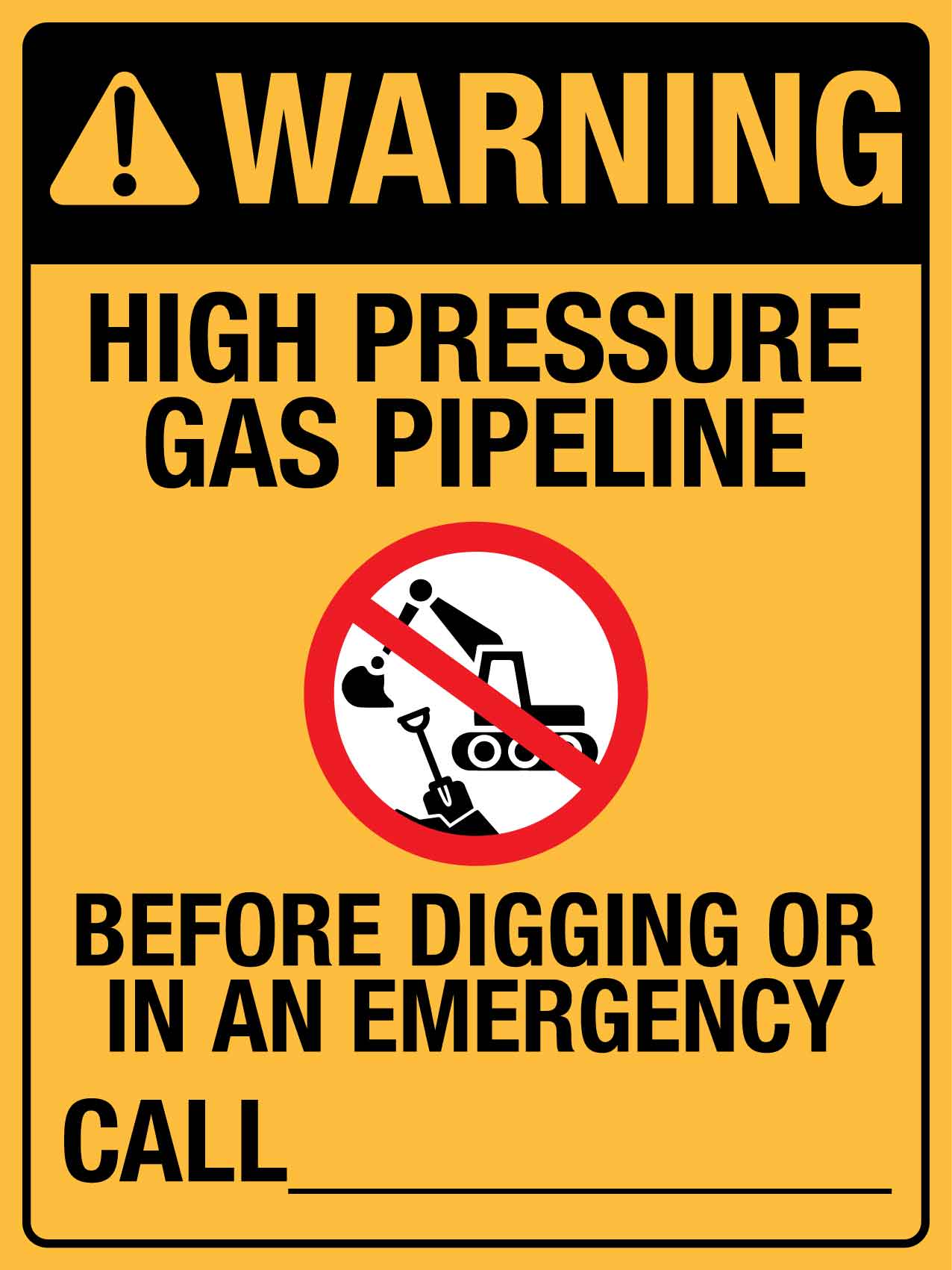 Warning High Pressure Gas Pipeline Sign