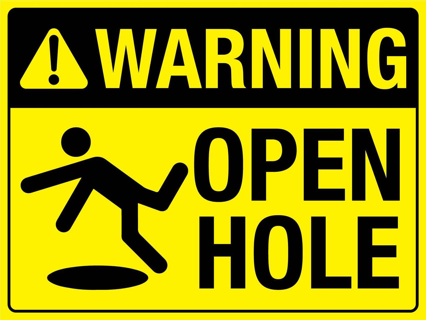 Warning Open Hole Bright Yellow Sign