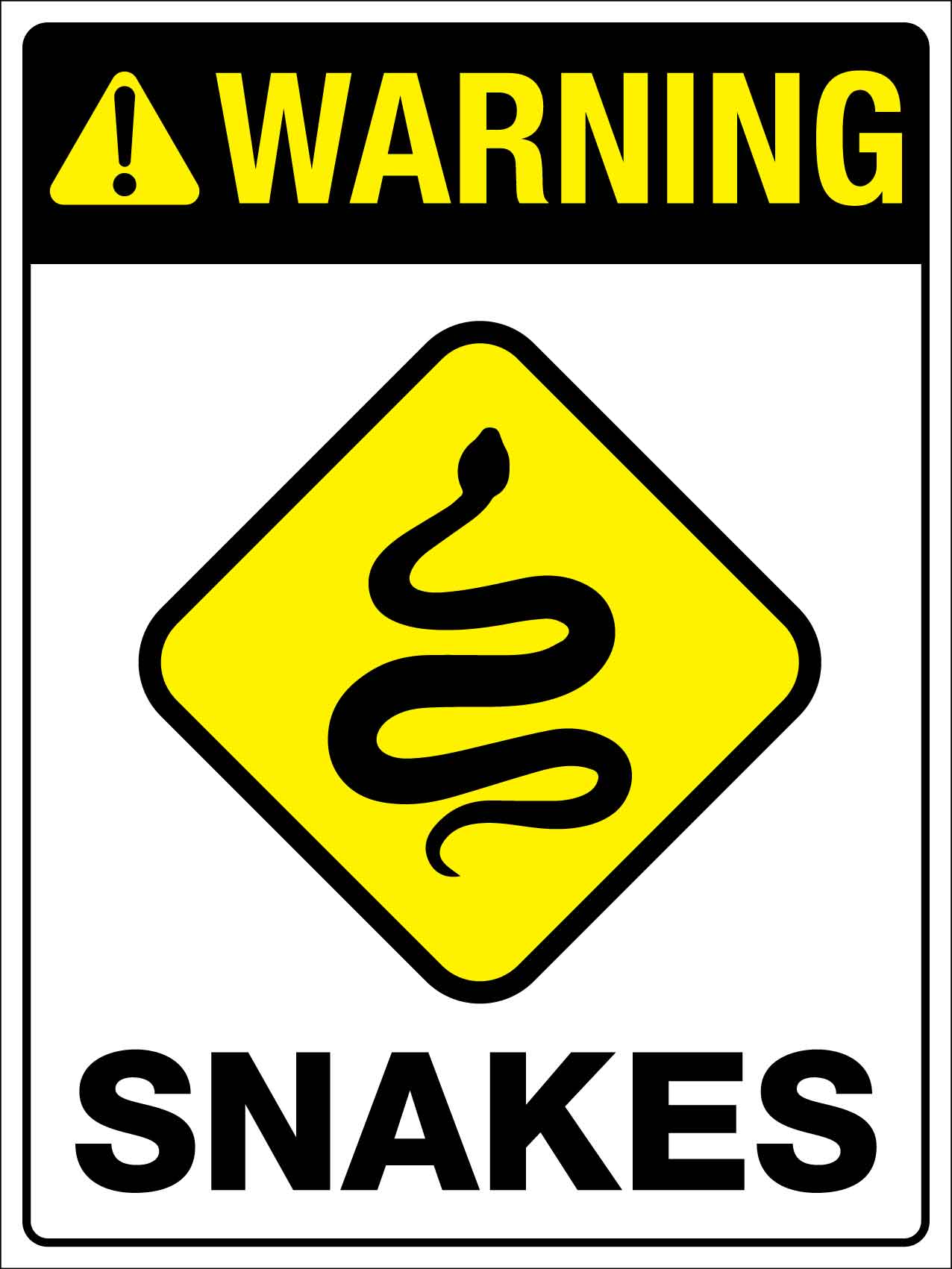 Warning Snakes White Sign