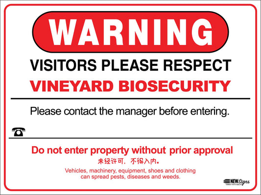 Warning Vineyard Biosecurity Sign