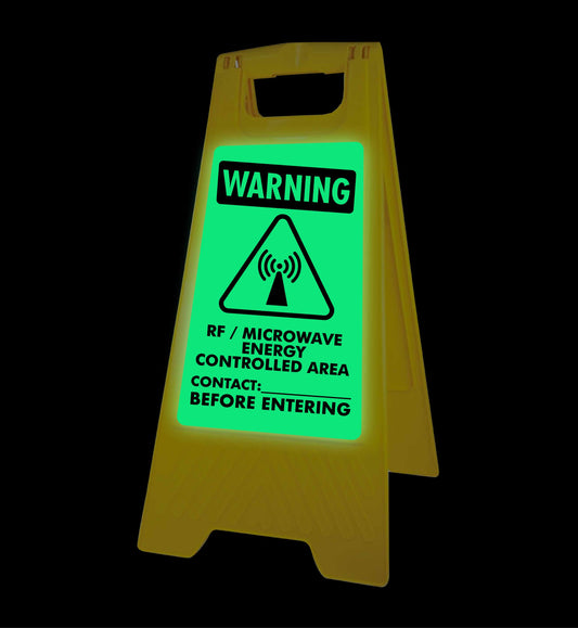Glow In The Dark - Yellow A-Frame - Warning RF Microwave Energy Controlled Area