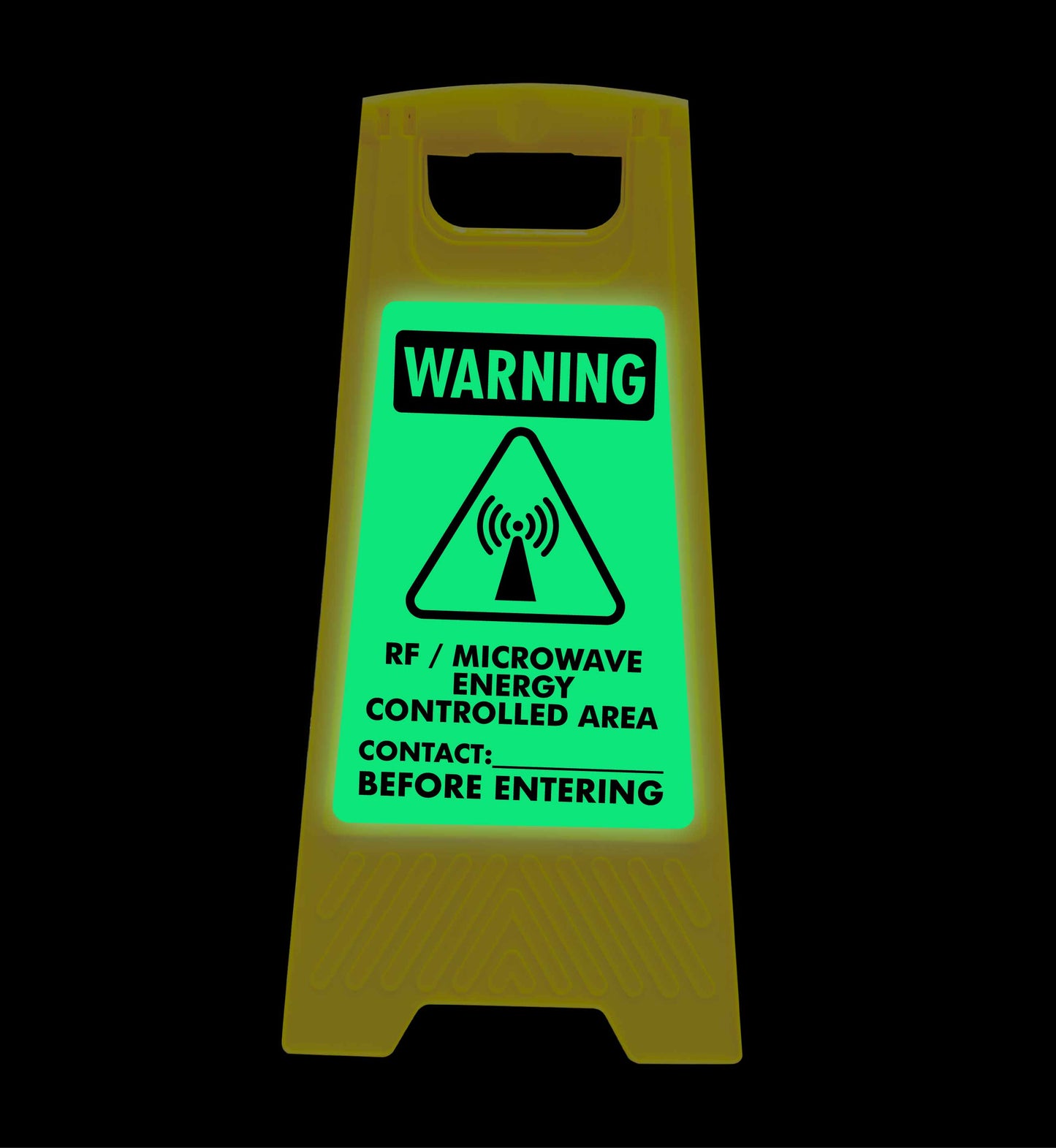 Glow In The Dark - Yellow A-Frame - Warning RF Microwave Energy Controlled Area