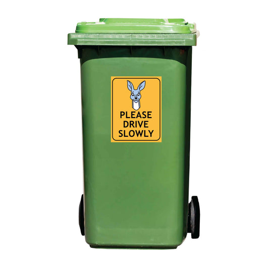 Kangaroo Cartoon Please Drive Slowly Wheelie Bin Sticker