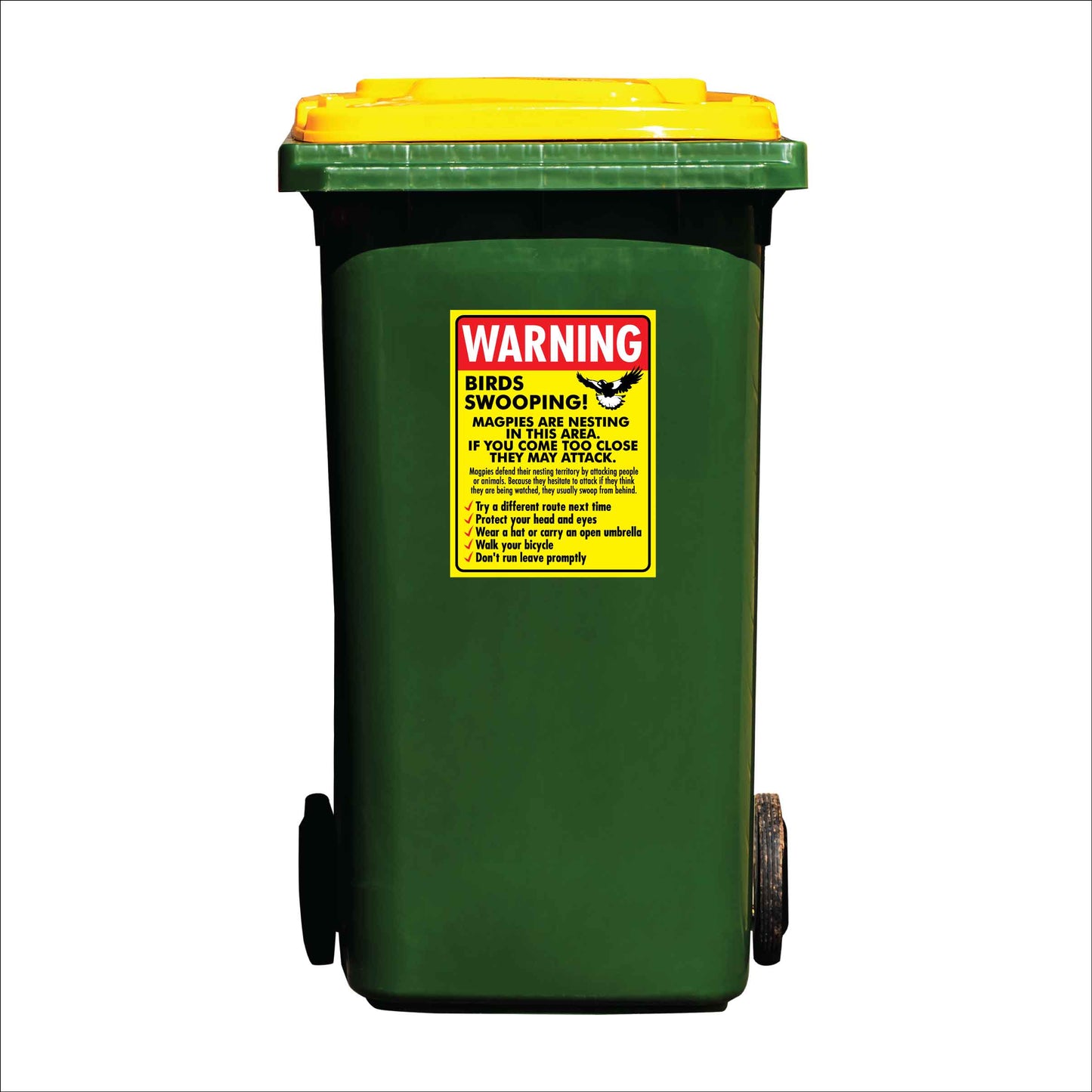 Warning Birds Swooping Wheelie Bin Sticker