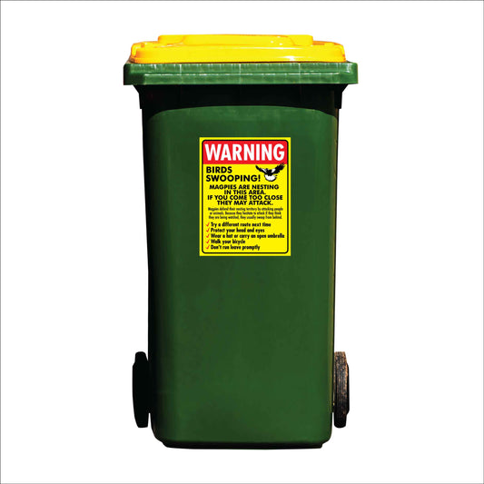 Warning Birds Swooping Wheelie Bin Sticker