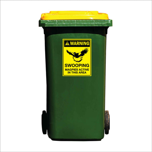 Warning Swooping Magpies Active in this Area Bright Yellow Wheelie Bin Sticker