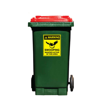 Warning Swooping Magpies Active in this Area Bright Yellow Wheelie Bin Sticker