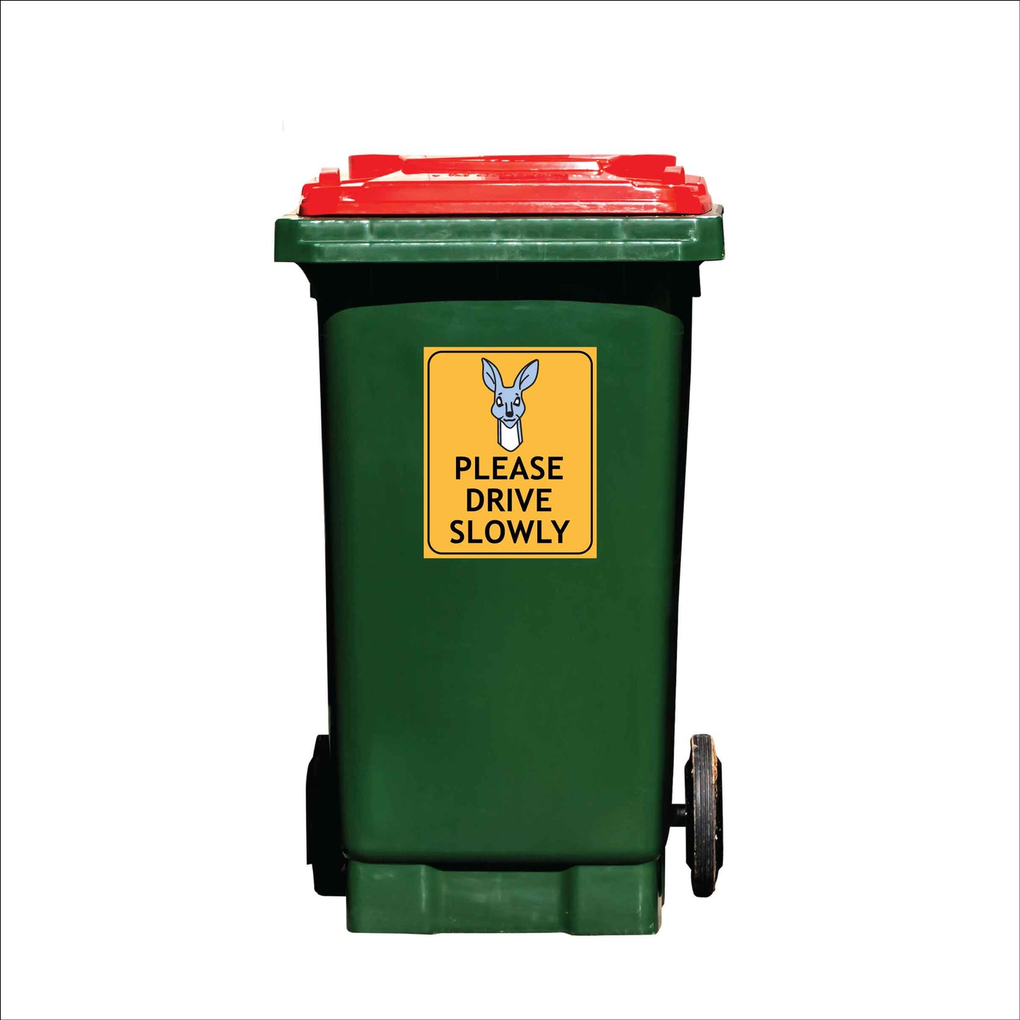 Kangaroo Cartoon Please Drive Slowly Wheelie Bin Sticker