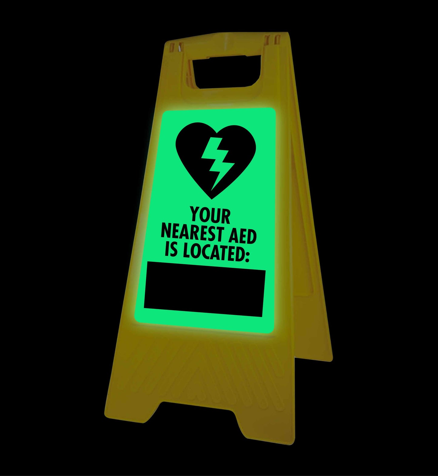 Glow In The Dark - Yellow A-Frame - Your Nearest AED is Located