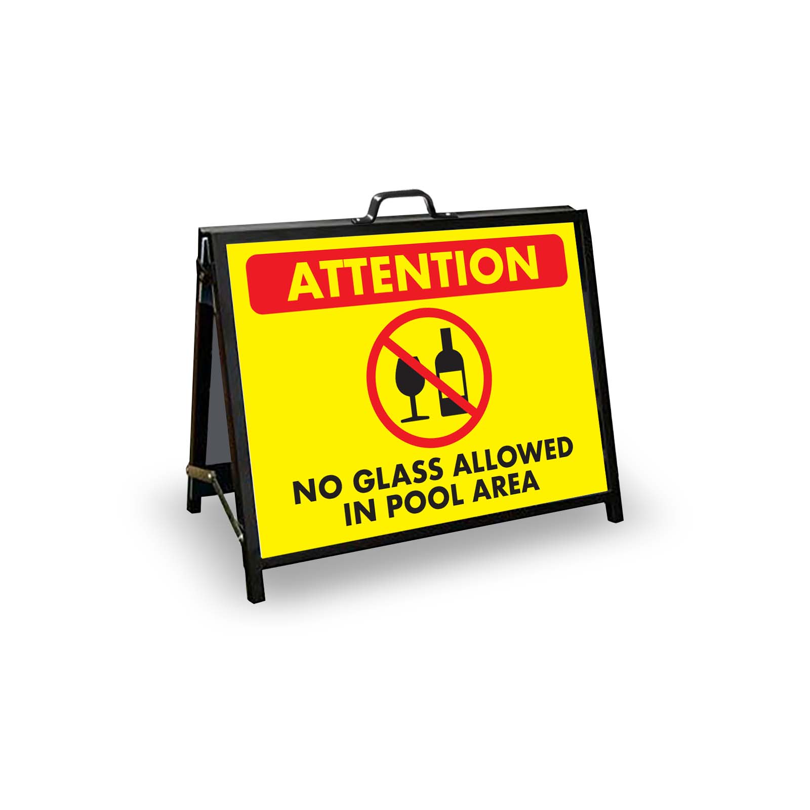 A - Frame Landscape Black - Attention No Glass Allowed In Pool Area Corflute Inserts - New Signs