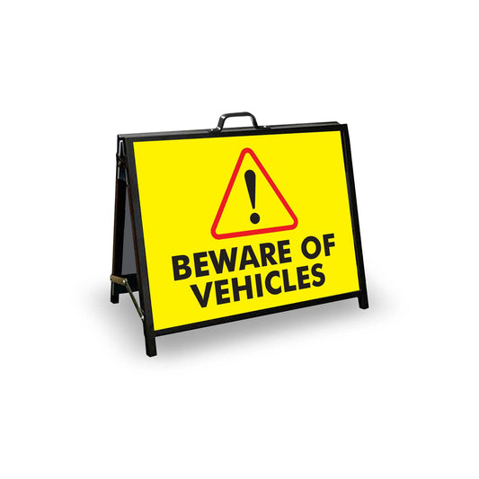 A - Frame Landscape Black - Beware Of Vehicles Corflute Inserts - New Signs