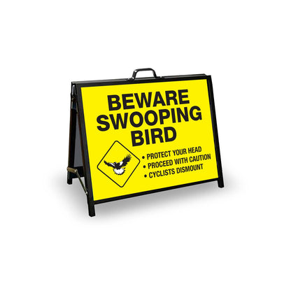 A - Frame Landscape Black - Beware Swooping Bird Bright Yellow - New Signs