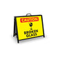 A - Frame Landscape Black - Caution Broken Glass Corflute Inserts - New Signs
