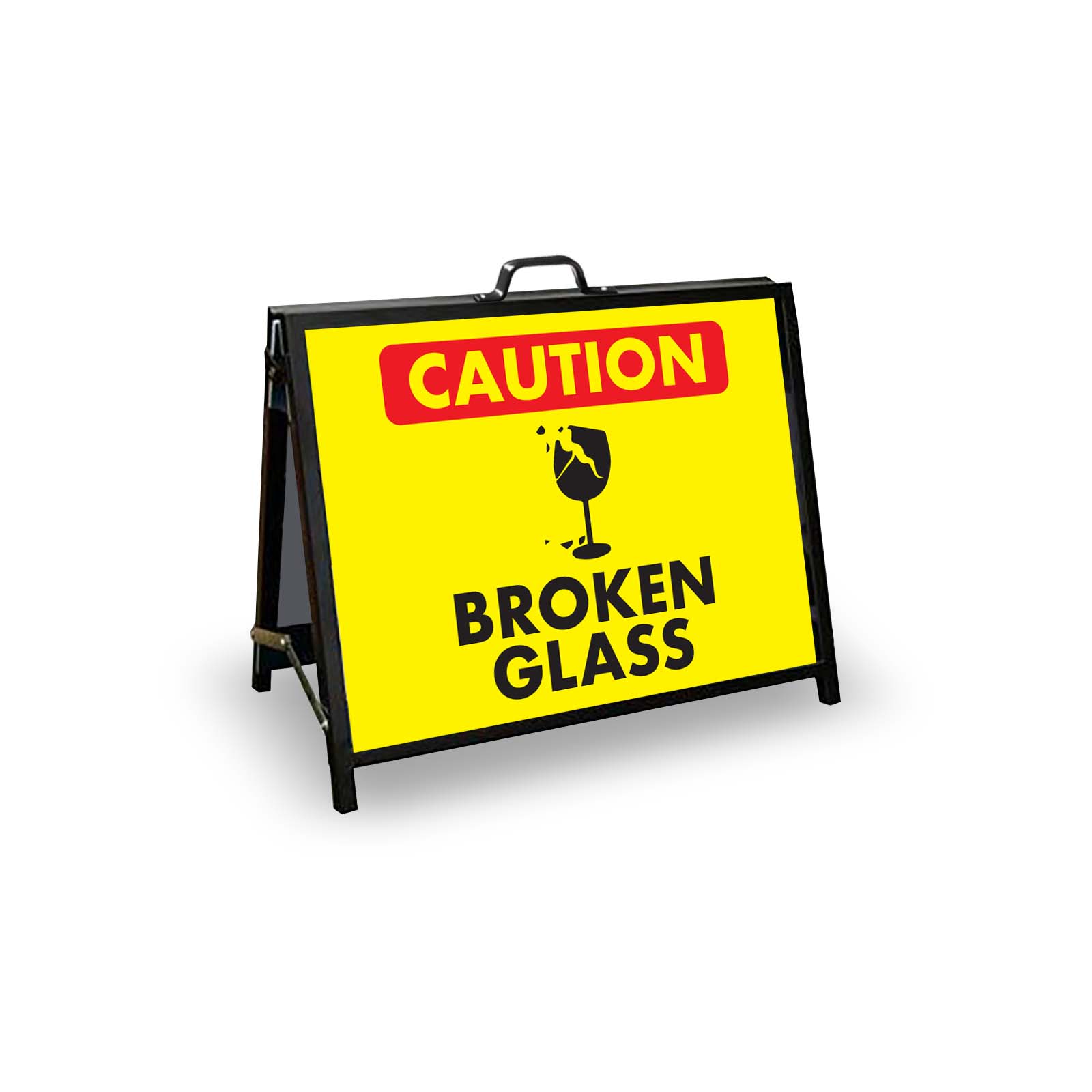A - Frame Landscape Black - Caution Broken Glass Corflute Inserts - New Signs