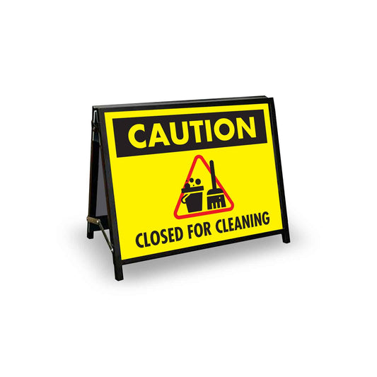 A - Frame Landscape Black - Caution Closed For Cleaning Corflute Inserts - New Signs