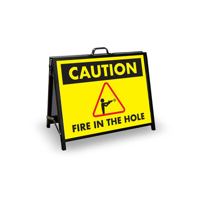 A - Frame Landscape Black - Caution Fire In The Hole Corflute Inserts - New Signs