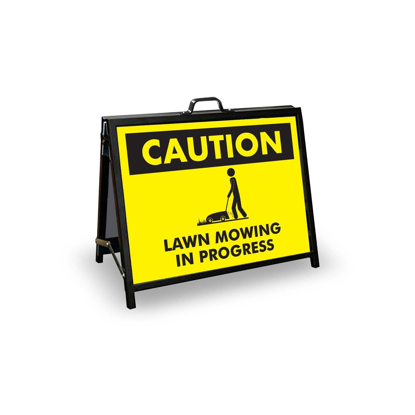 A - Frame Landscape Black - Caution Lawn Mowing In Progress Corflute Inserts - New Signs