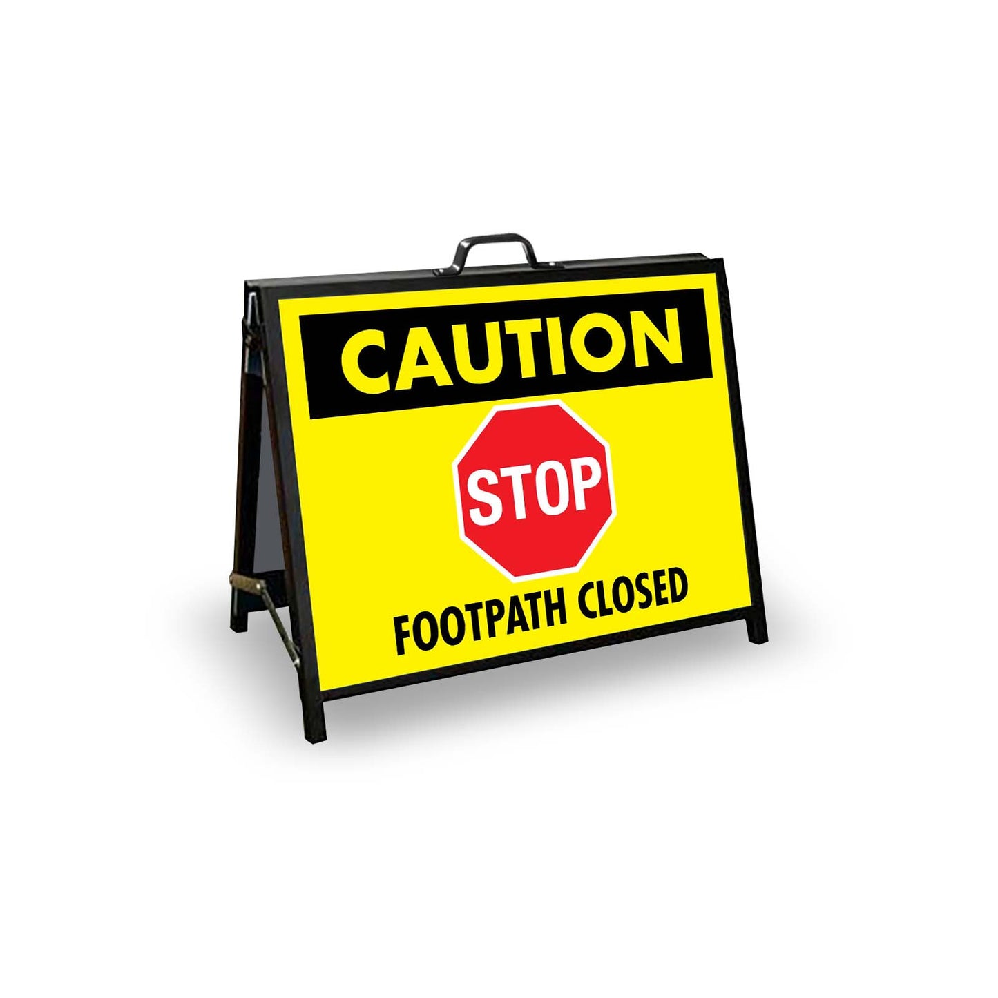 A - Frame Landscape Black - Caution Stop Footpath Closed Corflute Inserts - New Signs