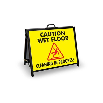 A - Frame Landscape Black - Caution Wet Floor Cleaning In Progress Corflute Inserts - New Signs