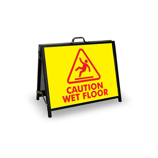 A - Frame Landscape Black - Caution Wet Floor Red Corflute Inserts - New Signs