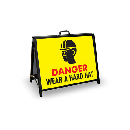 A - Frame Landscape Black - Danger Wear A Hard Hat Corflute Inserts - New Signs