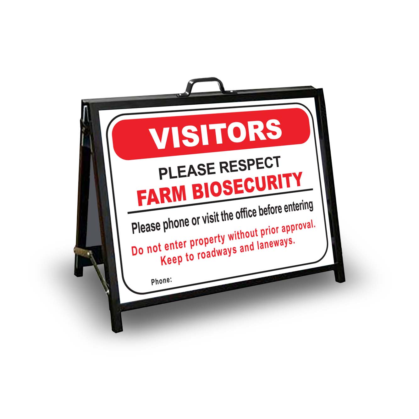 A - Frame Landscape Black - Farm Biosecurity Visitors Corflute Inserts - New Signs