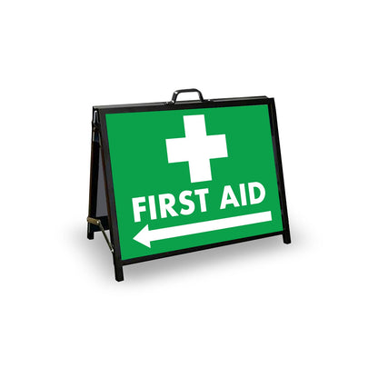 A - Frame Landscape Black - First Aid Left Arrow Corflute Inserts - New Signs