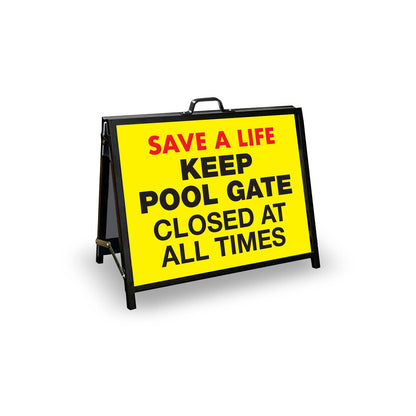 A - Frame Landscape Black - Keep Pool Gate Closed At All Times Corflute Inserts - New Signs